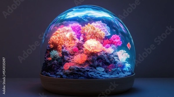 Obraz Colorful coral reef in a glass dome, glowing