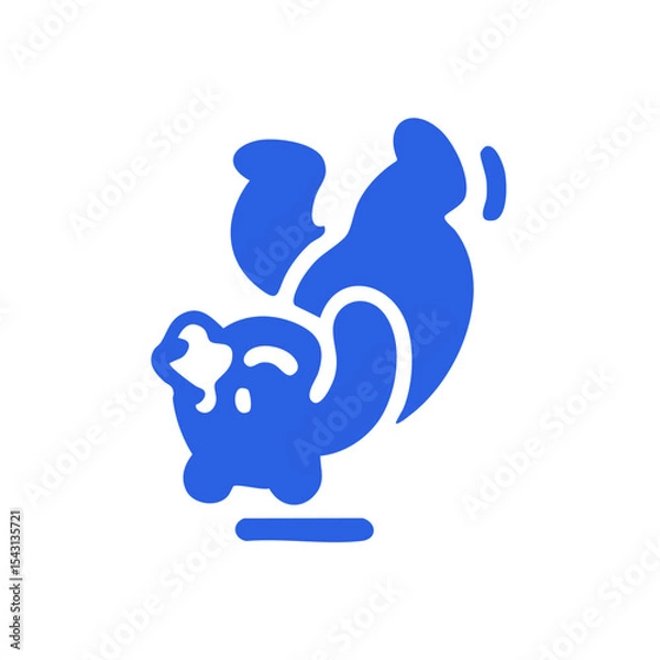 Fototapeta Stylized blue piggy bank with wings, flying in a dynamic pose