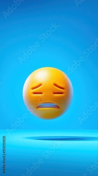 Fototapeta 3D Render of a Worried Orange Emoji on Blue Background