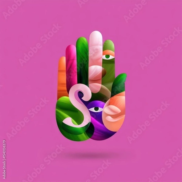 Fototapeta Abstract Colorful Hand Illustration with Pink Background