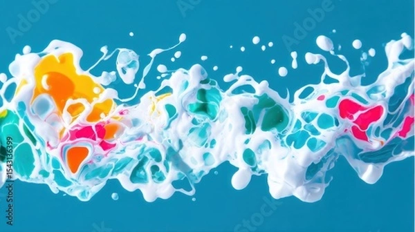 Fototapeta Abstract Colorful Paint Swirl on Cyan Background