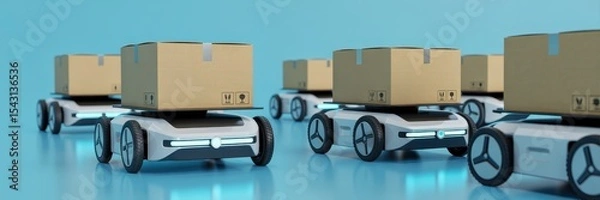 Fototapeta Autonomous delivery robots transport packages.