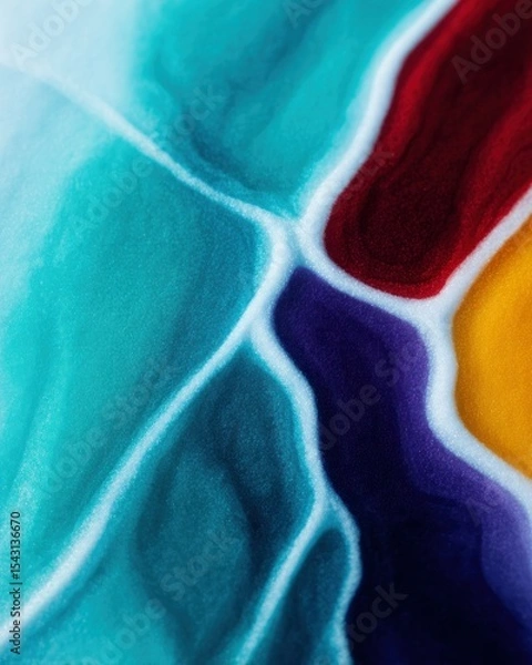 Fototapeta Abstract Fluid Painting with Vibrant Teal Purple Red and Gold