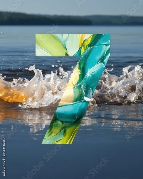 Fototapeta Abstract Number Seven Overlapping Lake Waves