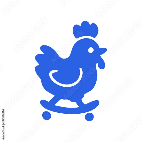 Fototapeta A stylized, cobalt blue chicken riding a skateboard