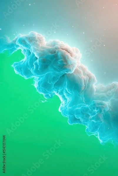 Fototapeta Abstract Teal and Green Glowing Particle Cloud Digital Art