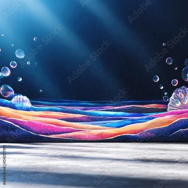 Fototapeta Abstract Whimsical Ocean Scene with Rainbow Waves and Bubbles
