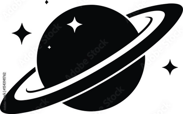 Fototapeta Saturn with sparkle silhouette, Saturn icon, cosmos and planet vector art