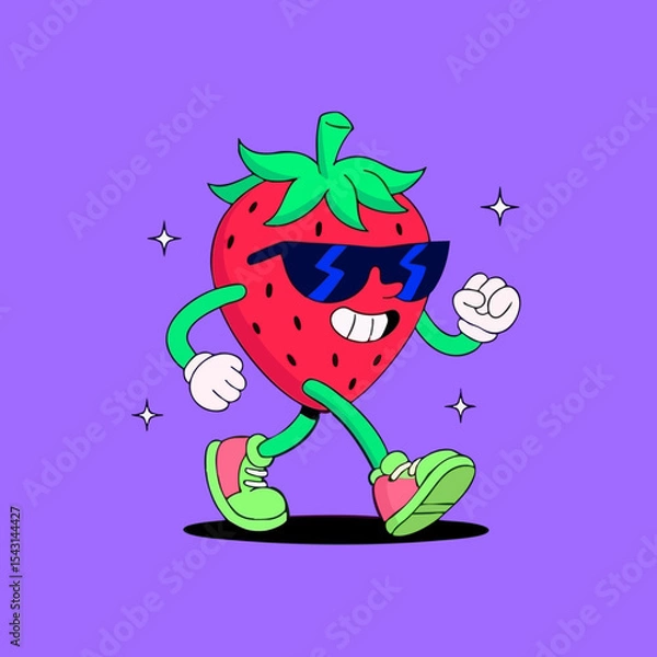 Fototapeta A stylized strawberry character, wearing sunglasses and walking