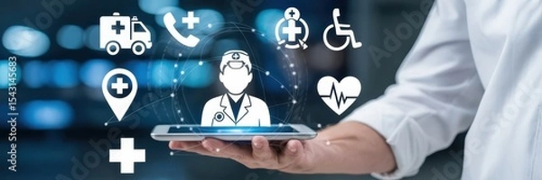 Fototapeta Digital health information displayed on a tablet.
