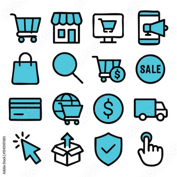 Obraz E-commerce and Shopping Icons Blue Line Style