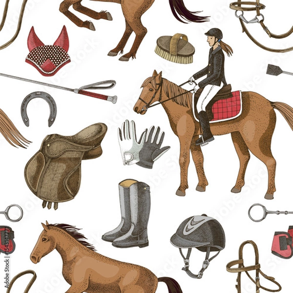Fototapeta Horse riding seamless pattern vector