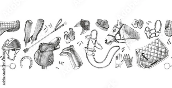 Fototapeta Horse riding seamless border vector