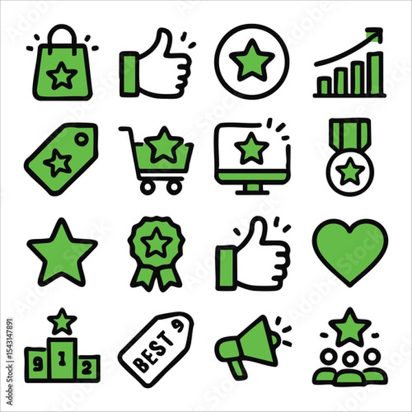 Obraz Achievement, Rating, and Reward Icons Green Theme