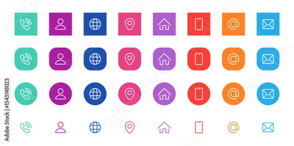 Fototapeta Business card icon set in line style. Contact information, Home, Phone, Location, Address, Website, mail, fax, user simple black style symbol sign for apps and website, vector illustration.