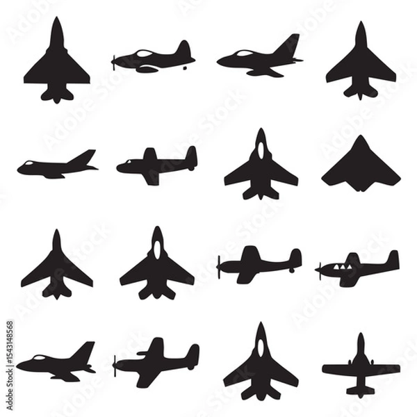 Obraz Jet Fighter Aircraft Silhouette Icon Set