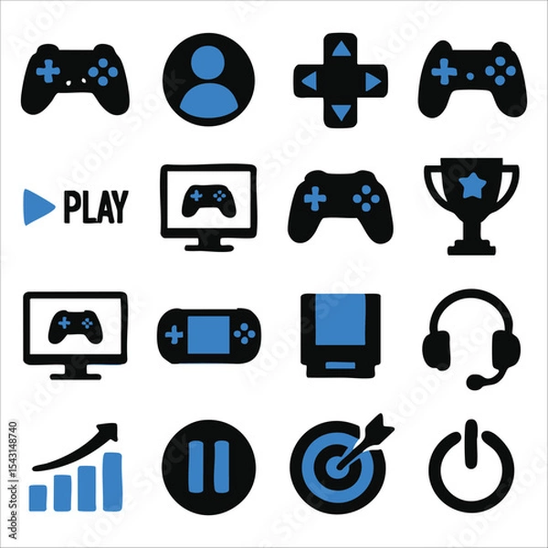 Obraz Gaming Icons Set – Controllers and UI Elements