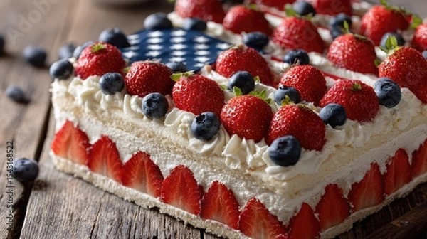 Fototapeta A homemade fruit shortcake with a flag design is a perfect treat for Independence Day.