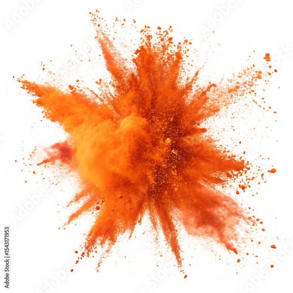 Obraz bright orange paint color powder festival explosion burst isolated white background. industrial print concept background