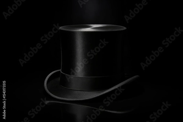 Fototapeta Elegant black top hat displayed against a dark background, highlighting its sophisticated design and shine
