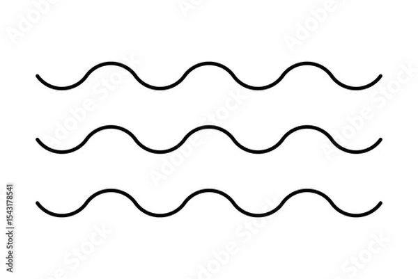 Fototapeta Wave line pattern icon. Wave background. Three simple waves sign. Sea, ocean, river, lake, water concept. Black. Marine nautical tropical summer wavy symbol. Design element. Vector illustration.