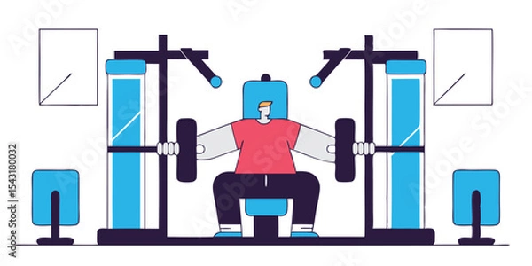 Obraz Cartoon illustration of a man doing chest press at a smith machine