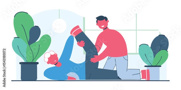Obraz Physical therapist assisting patient with leg exercise in a bright room