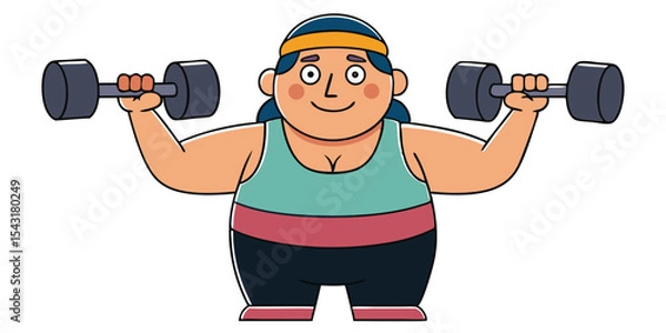 Obraz Cartoon Woman Lifting Dumbbells with Determined Expression in a Gym Setting