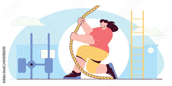 Obraz Woman climbing a rope illustration depicting strength, determination, and upward progress