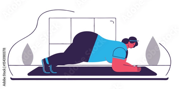 Obraz Illustration of a woman doing a forearm plank exercise on a mat