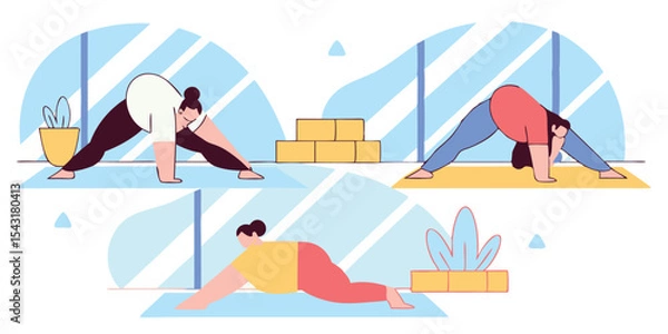 Obraz Diverse women practicing yoga poses in a studio setting, promoting wellness
