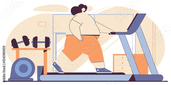 Obraz Illustration of a person using a treadmill with weights in the background