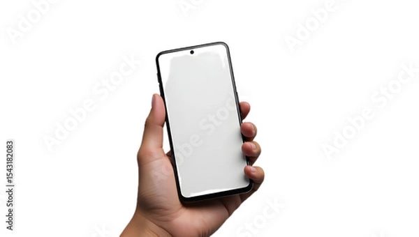 Obraz hand holding a modern smartphone, isolated on transparent background—ideal for tech, communication, and mobile app designs.
