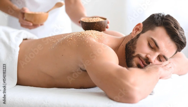 Obraz Man Relaxing in Spa Treatment Covered with Spice Mixture