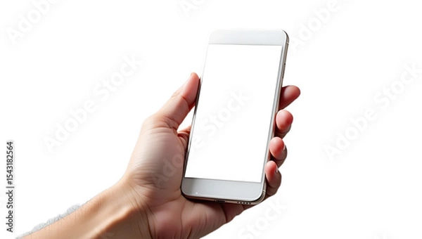 Obraz hand holding a modern smartphone, isolated on transparent background—ideal for tech, communication, and mobile app designs.
