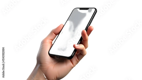 Obraz hand holding a modern smartphone, isolated on transparent background—ideal for tech, communication, and mobile app designs.
