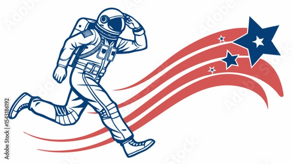 Fototapeta Astronaut running with patriotic star trails saluting in a space exploration illustration style image created with generated ai