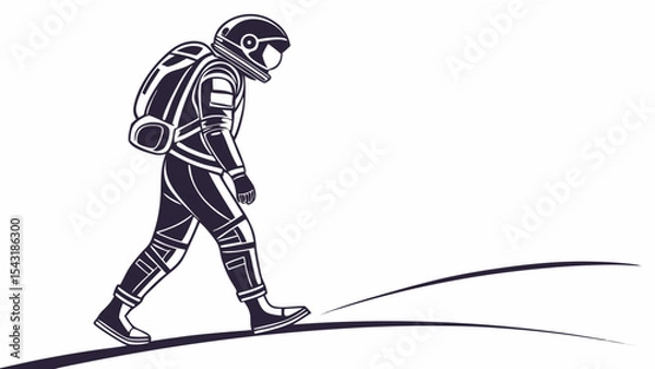 Fototapeta Illustration of a lone astronaut with a backpack walking on a desolate surface in black and white style created with generated ai
