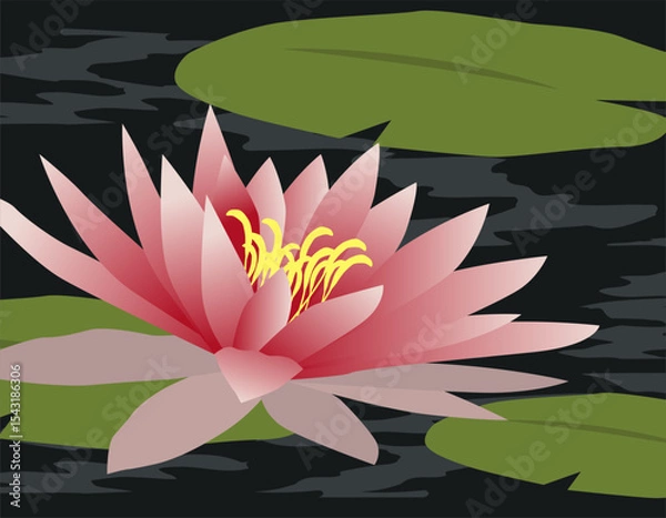 Fototapeta Lotus flower in flat design style. Minimalistic background of blooming flower over water.