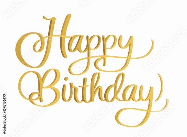 Fototapeta Golden happy birthday calligraphy text with elegant swirls on a white background for celebration card created with generated ai