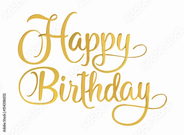 Fototapeta Happy birthday golden cursive text on white background for celebration and festive occasions design element created with generated ai