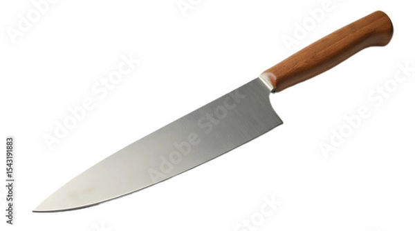 Obraz Professional stainless steel chef knife with sharp blade and ergonomic handle, isolated on transparent background—perfect for culinary designs, food prep visuals, and kitchen branding.
