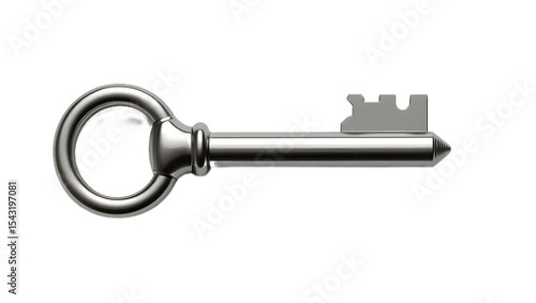 Obraz Shiny silver key with classic cut and metallic texture, isolated on transparent background—ideal for security, access, real estate, and digital design themes.
