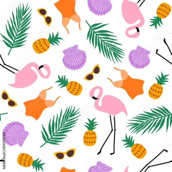 Fototapeta summer miami vacation on the beach,seamless pattern, vector illustration.