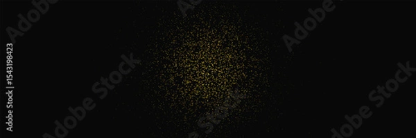 Fototapeta Glitter gold background. Golden sequin twinkle powder. Sparkle glow spray effect on black banner. Magic star. Shimmer luxury texture. Abstract party frame. Vector illustration