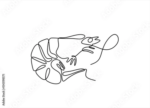 Obraz 
One continuous line drawing of fresh shrimp for seafood logo identity, Continuous one line drawing of shrimp. Hand drawn one line vector. Editable stroke