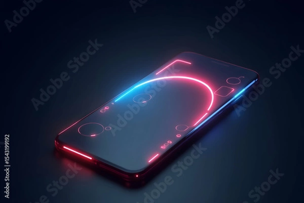 Fototapeta Futuristic Mobile Interface, A sleek mobile app screen with radiant neon-like lines, showcasing innovative design and modern technology elements