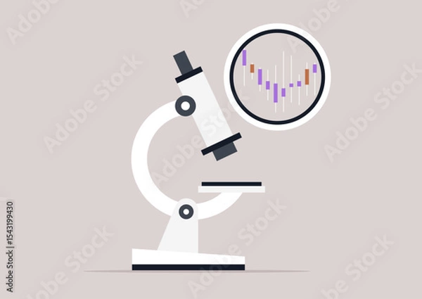 Obraz Diving deep into economic trends by analyzing candle graphs displayed through a microscope, illustrating shifting market dynamics and data patterns in a contemporary context