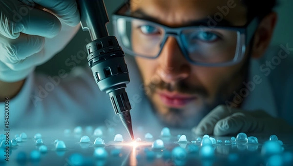 Fototapeta Highly Magnified Cinematic Close-Up of a CRISPR Gene Editing Process Showcasing Precision and Advanced Biotech Innovations