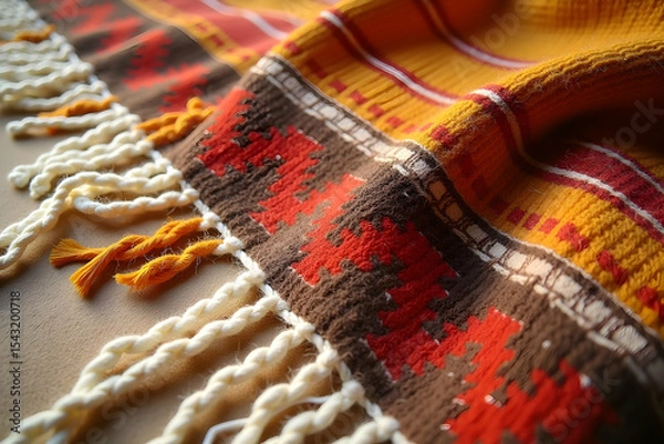 Fototapeta Intricate Detail, A Close-Up of Traditional Textile Art with Rich Colors and Woven Patterns Displaying Cultural Heritage
